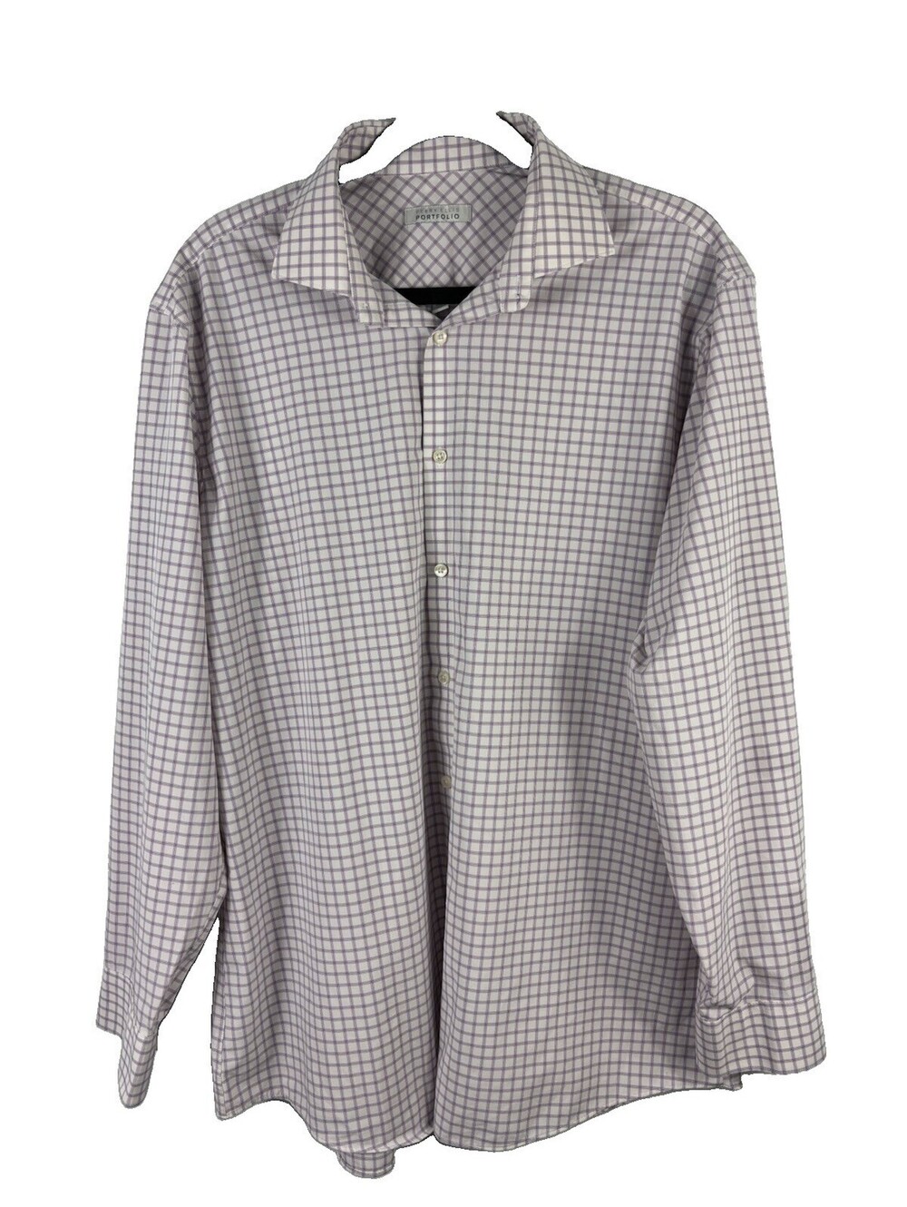 Perry Ellis Portfolio Men’s Dress Shirt Button Up Sz 17 34/35 Purple Check